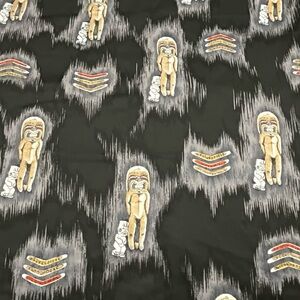 Tiki Aboriginal Boomerang Polynesian Theme Fabric Grey Black Man Cave 3.25 Yd